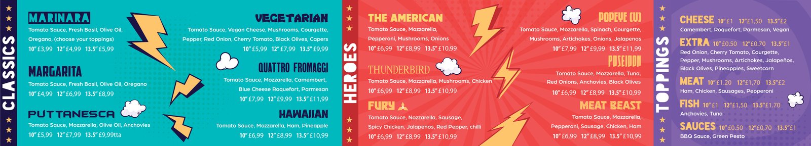 Pizza Hero menu design